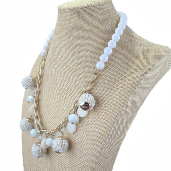 Talbots Mixed Beaded Ball White & Cream Gold-Tone Statement Necklace - Picture 3 of 13